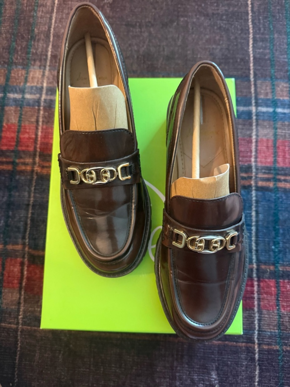 Sam Edelman Women's Brown Leather Bit Loafers with Gold Hardware